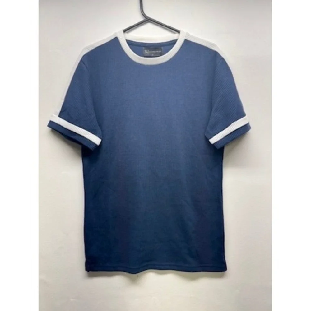 Tailored Athlete Textured Colour Blocked T-Shirt Mens‎ S Blue White Ribbed Trim